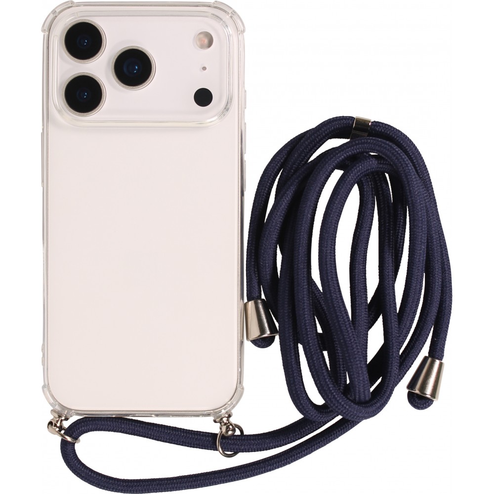 Coque iPhone 17 Pro - Gel transparent avec lacet - Bleu