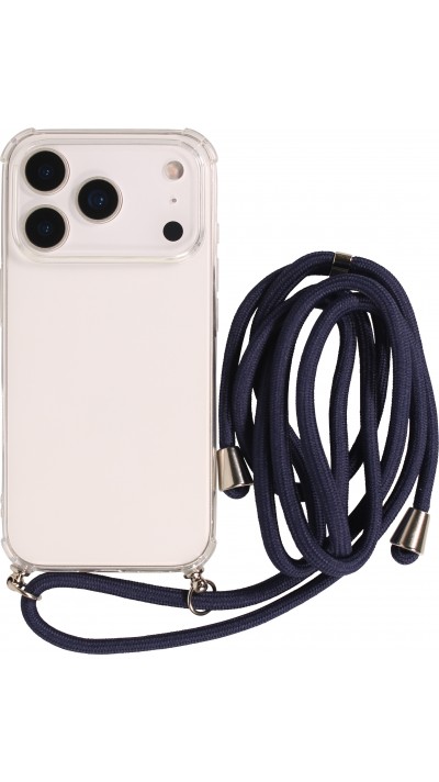 Coque iPhone 17 Pro - Gel transparent avec lacet - Bleu