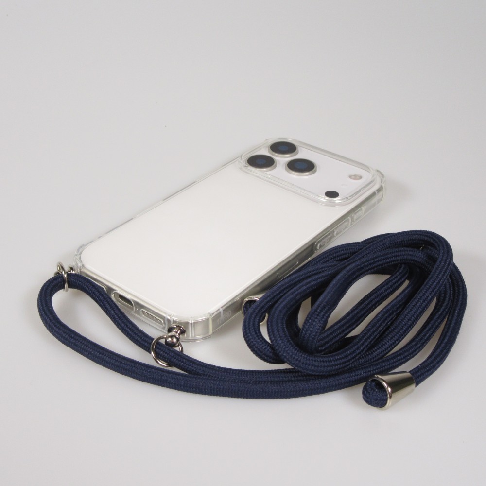Coque iPhone 17 Pro - Gel transparent avec lacet - Bleu