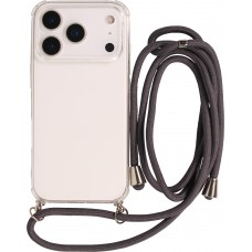 Coque iPhone 17 Pro - Gel transparent avec lacet - Gris