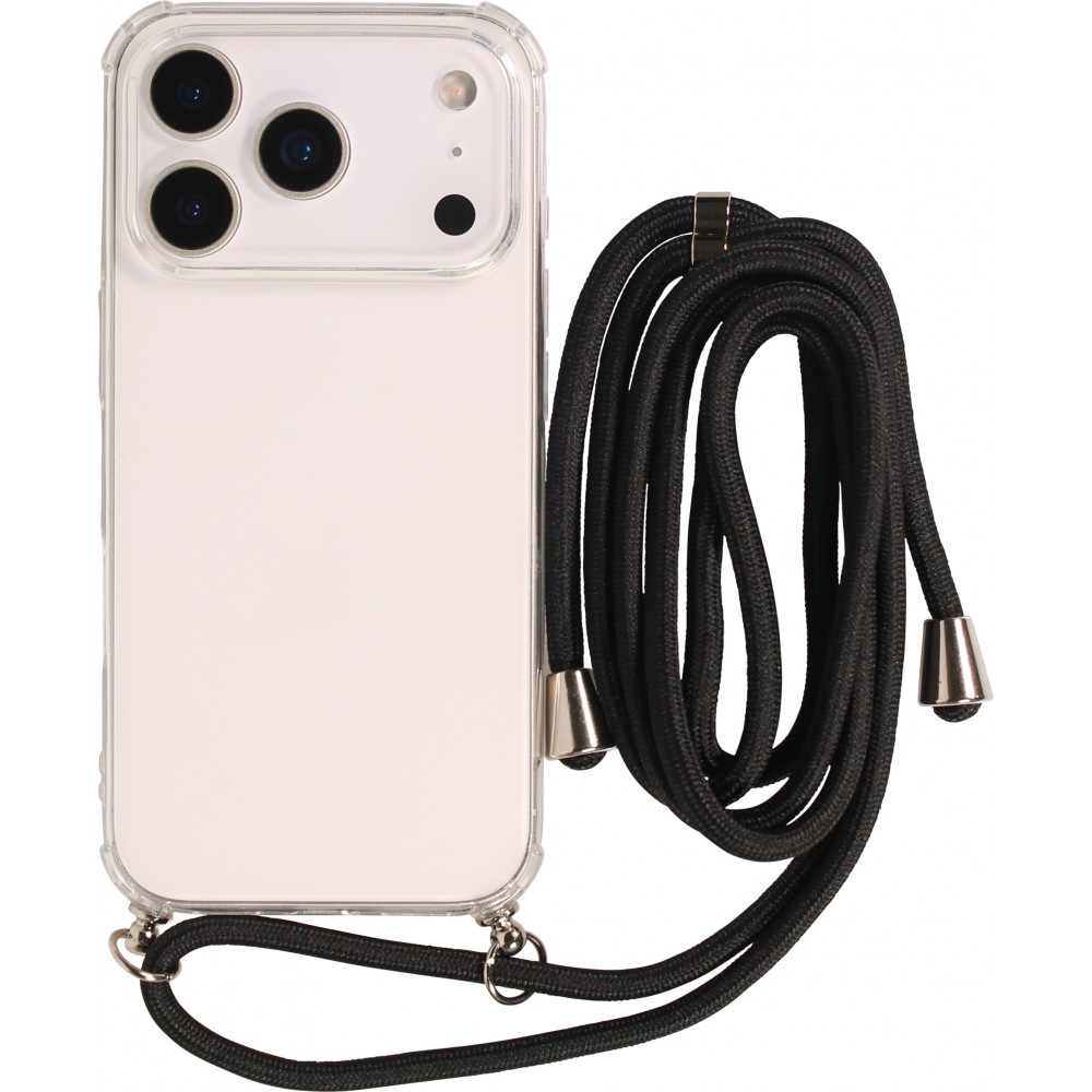 Coque iPhone 17 Pro - Gel transparent avec lacet - Noir