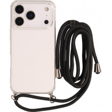 Coque iPhone 17 Pro - Gel transparent avec lacet - Noir