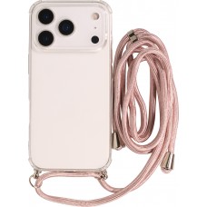 Coque iPhone 17 Pro - Gel transparent avec lacet or - Rose