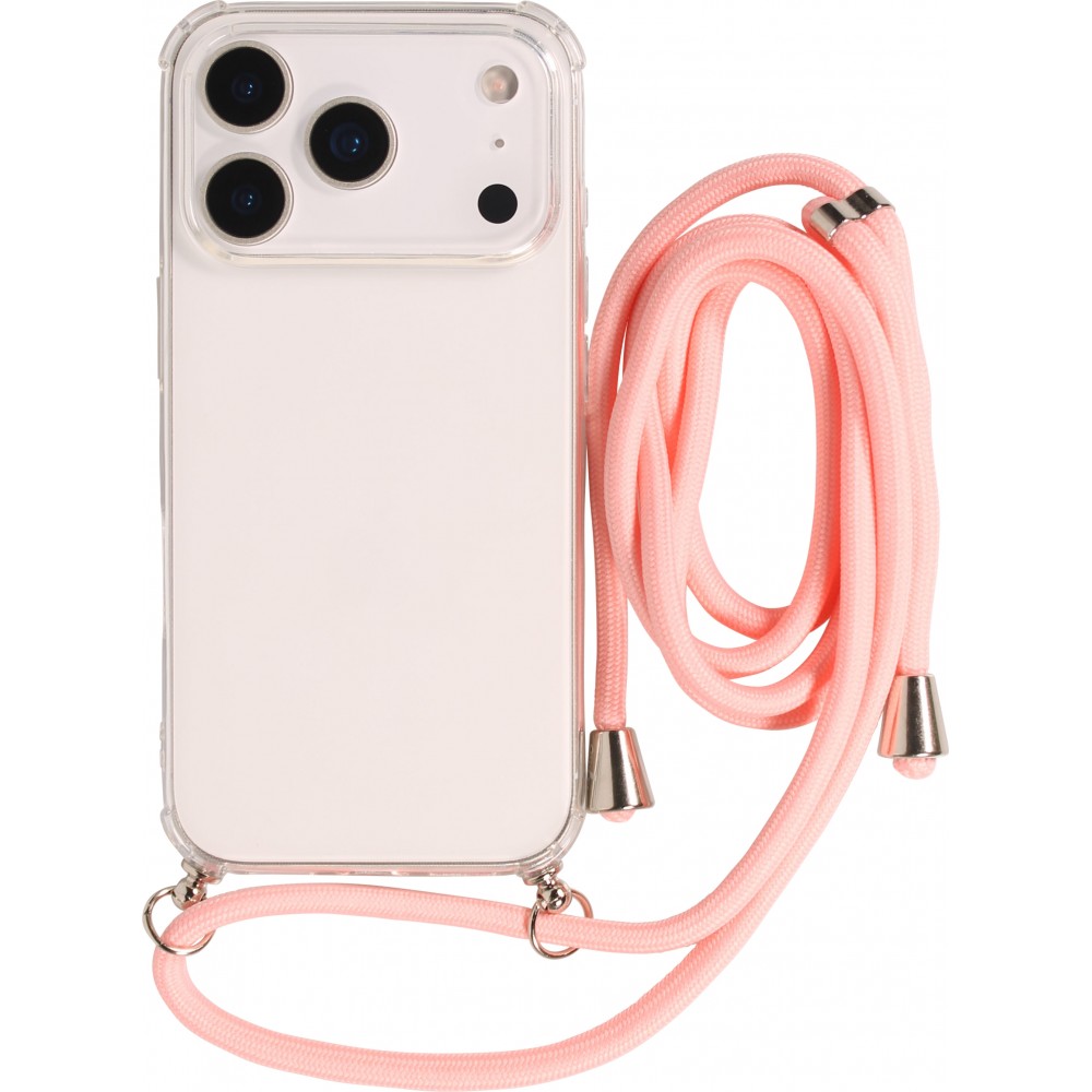 Coque iPhone 17 Pro - Gel transparent avec lacet - Rose