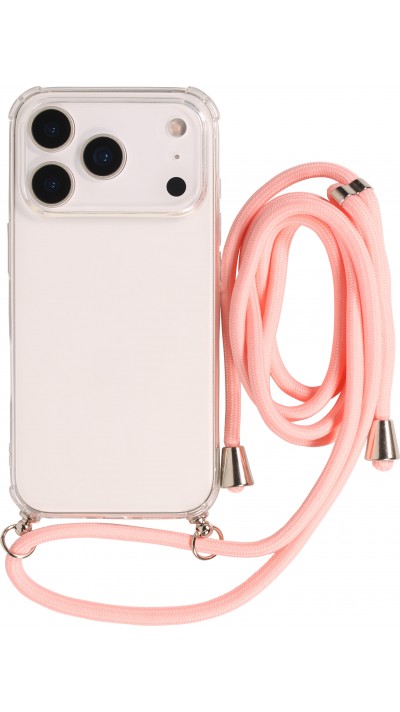 Coque iPhone 17 Pro - Gel transparent avec lacet - Rose