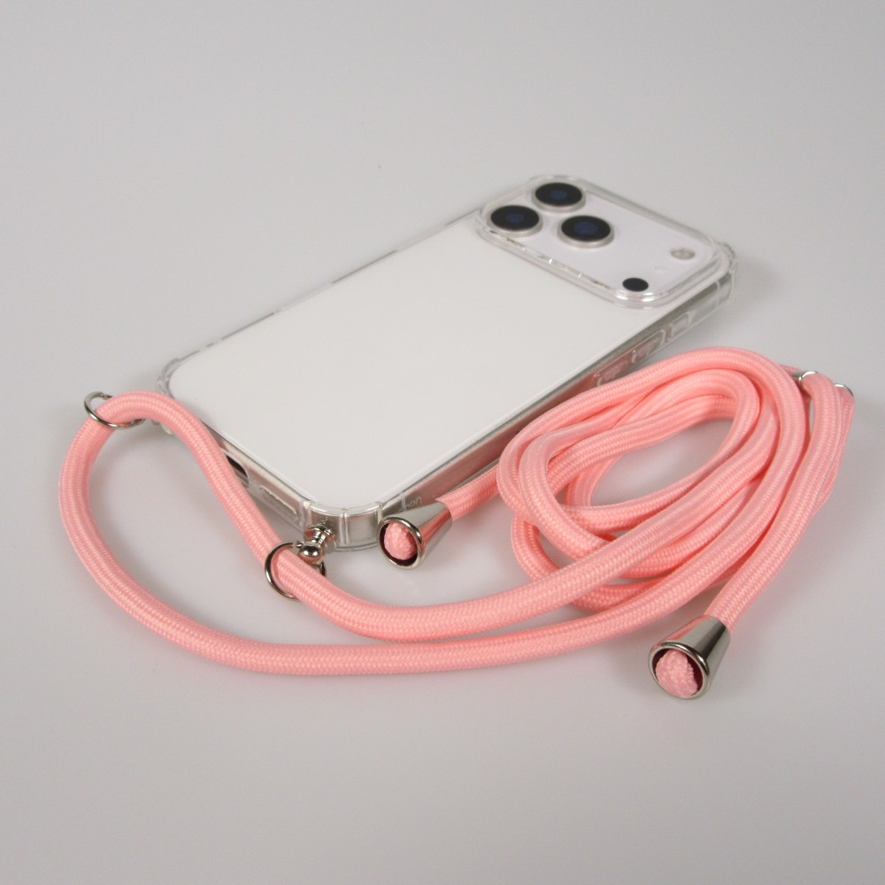 Coque iPhone 17 Pro - Gel transparent avec lacet - Rose