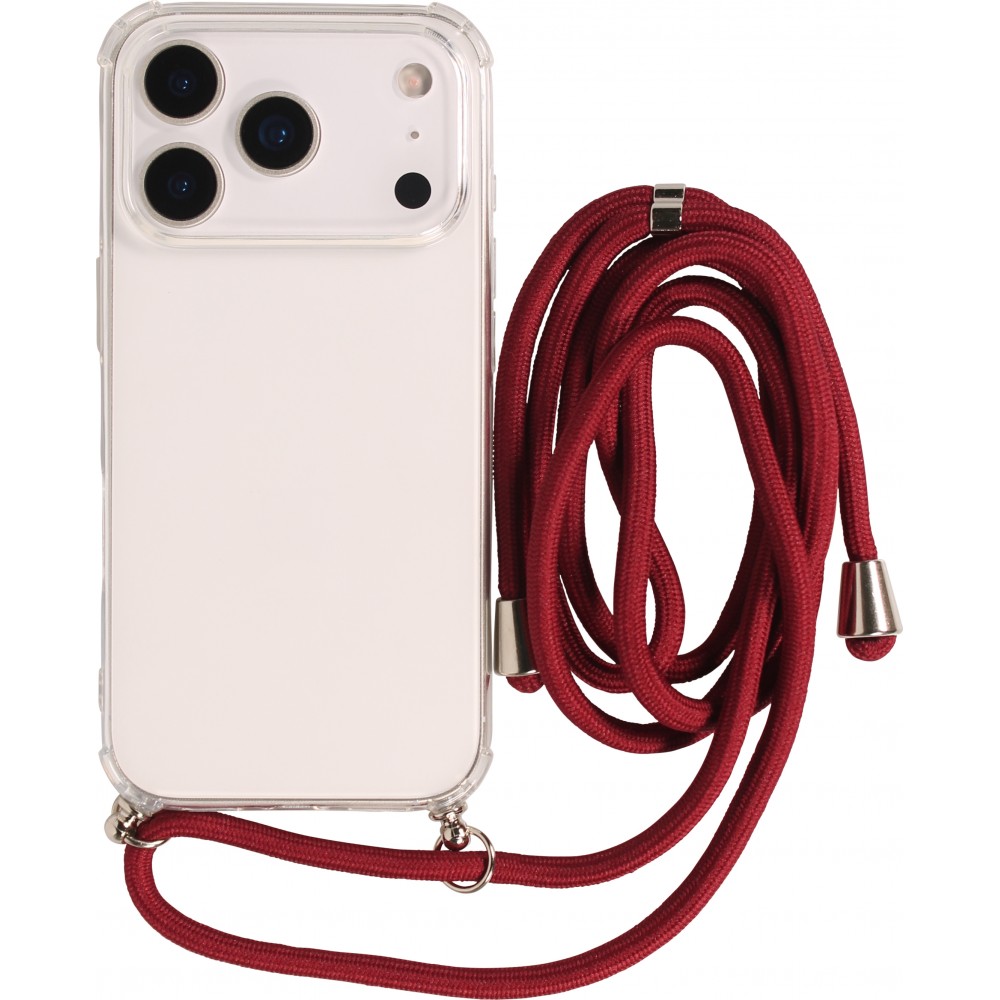 Coque iPhone 17 Pro - Gel transparent avec lacet - Rouge