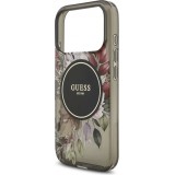 Coque iPhone 17 Pro - Guess IML fleurs avec cha&icirc;ne poignet compatible MagSafe protection &eacute;l&eacute;gante et tendance - Noir