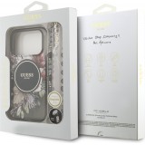 Coque iPhone 17 Pro - Guess IML fleurs avec cha&icirc;ne poignet compatible MagSafe protection &eacute;l&eacute;gante et tendance - Noir