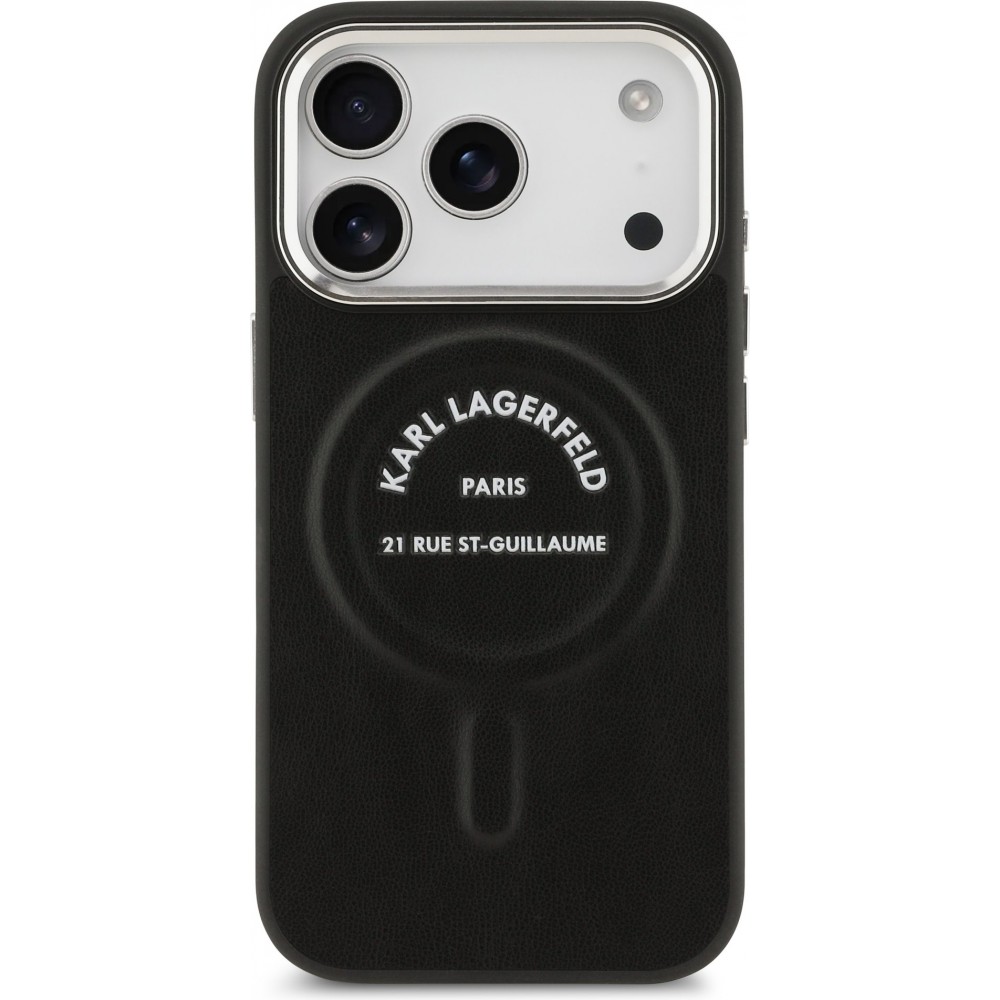 Coque iPhone 17 Pro - Karl Lagerfeld PU RSG Logo MagSafe élégante et protectrice - Noir