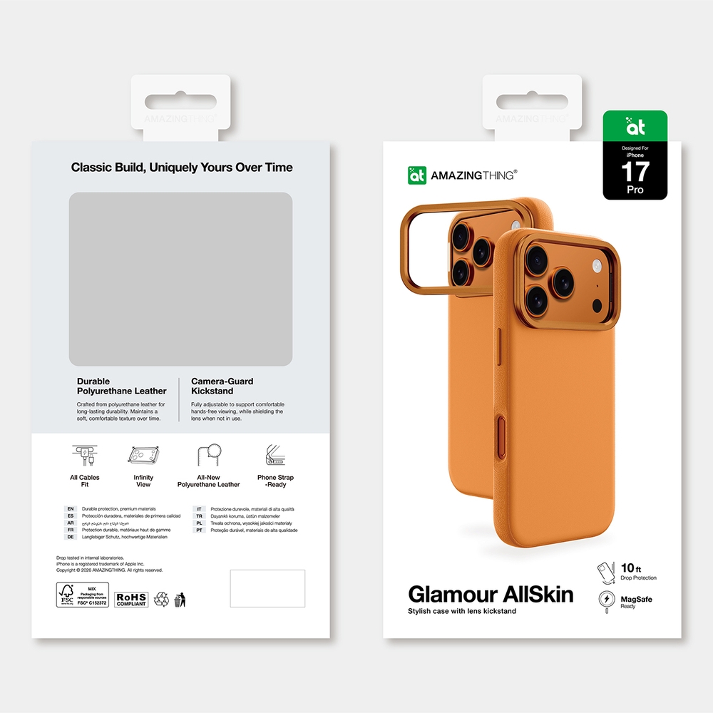 Coque iPhone 17 Pro Max - AmazingThing Glamour AllSkin MagSafe avec support pour cam&eacute;ra - Orange