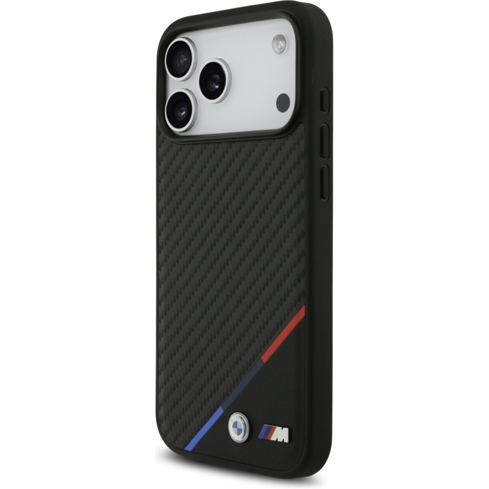 Coque iPhone 17 Pro Max - BMW M Carbon Tricolor Line compatible MagSafe protection premium - Noir