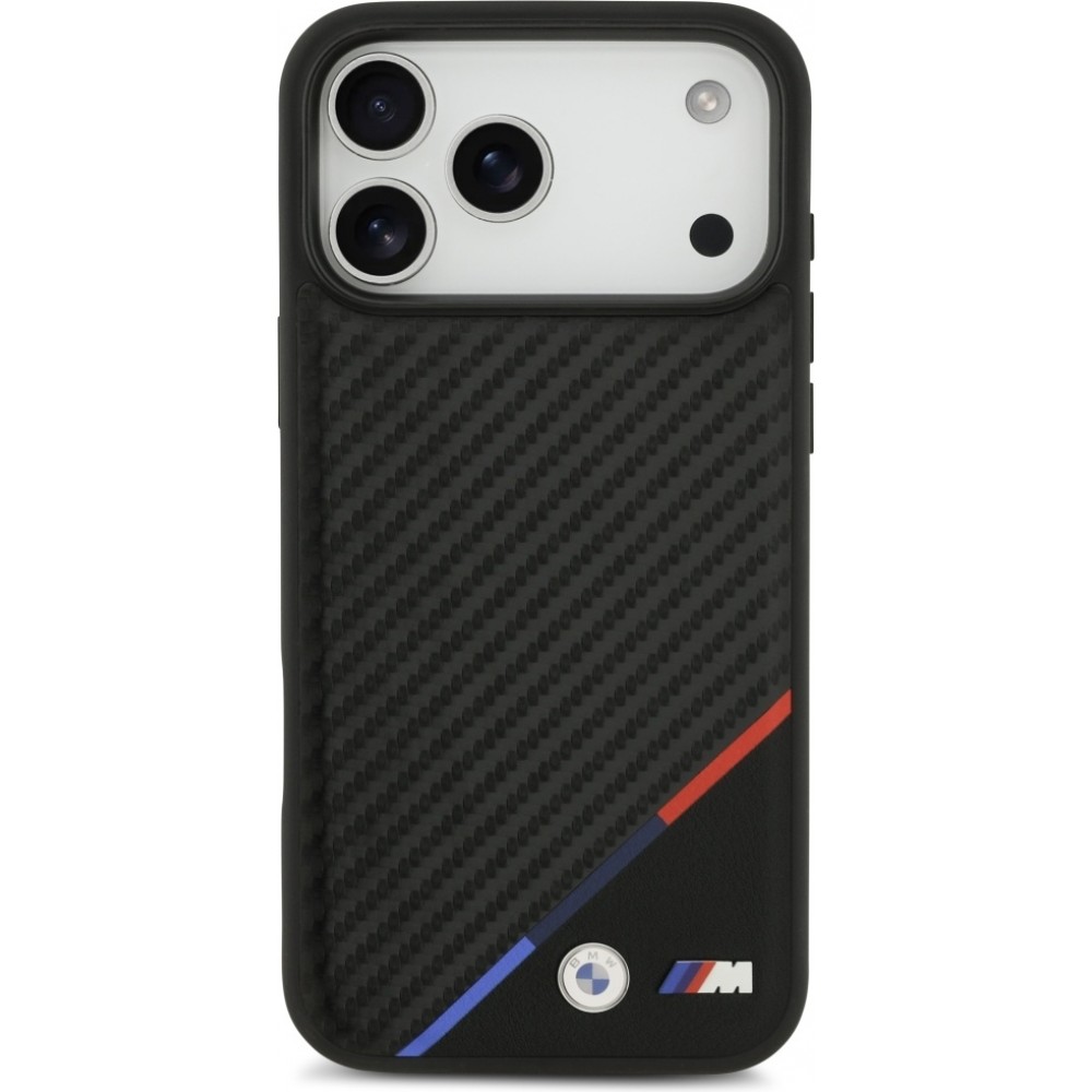 Coque iPhone 17 Pro Max - BMW M Carbon Tricolor Line compatible MagSafe protection premium - Noir