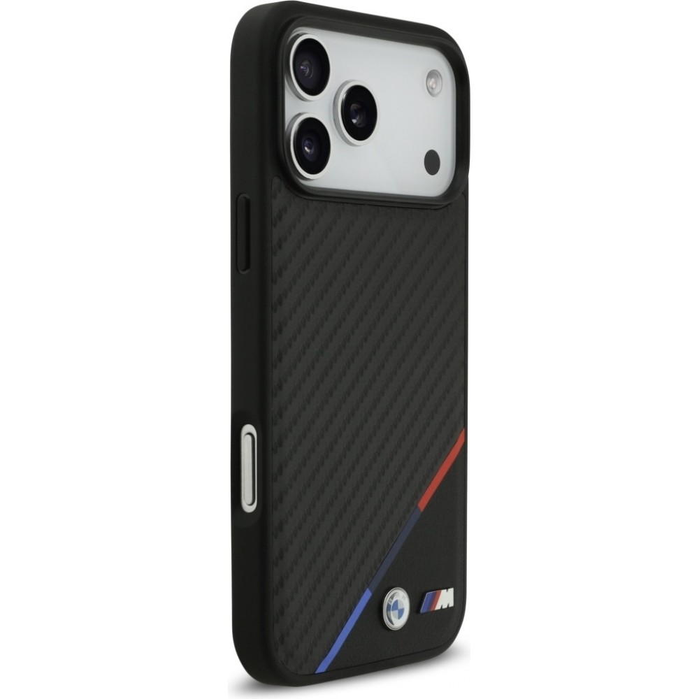 Coque iPhone 17 Pro Max - BMW M Carbon Tricolor Line compatible MagSafe protection premium - Noir