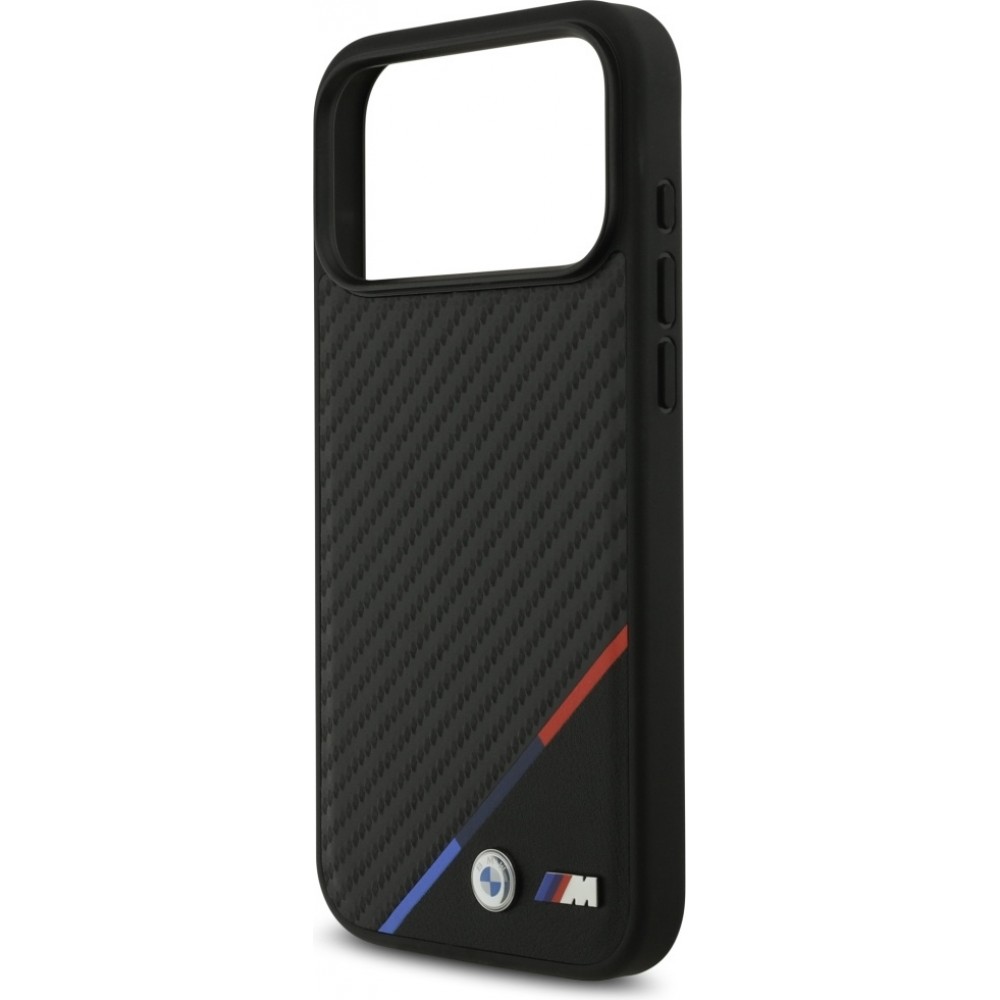Coque iPhone 17 Pro Max - BMW M Carbon Tricolor Line compatible MagSafe protection premium - Noir
