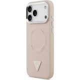Coque iPhone 17 Pro Max - Guess MagSafe cuir PU avec logo triangle et cadre caméra métal argenté - Rose