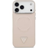 Coque iPhone 17 Pro Max - Guess MagSafe cuir PU avec logo triangle et cadre caméra métal argenté - Rose