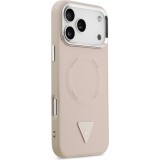 Coque iPhone 17 Pro Max - Guess MagSafe cuir PU avec logo triangle et cadre caméra métal argenté - Rose