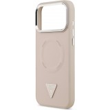 Coque iPhone 17 Pro Max - Guess MagSafe cuir PU avec logo triangle et cadre caméra métal argenté - Rose