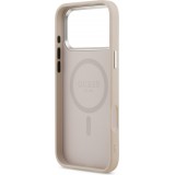 Coque iPhone 17 Pro Max - Guess MagSafe cuir PU avec logo triangle et cadre caméra métal argenté - Rose