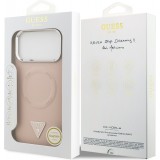 Coque iPhone 17 Pro Max - Guess MagSafe cuir PU avec logo triangle et cadre caméra métal argenté - Rose