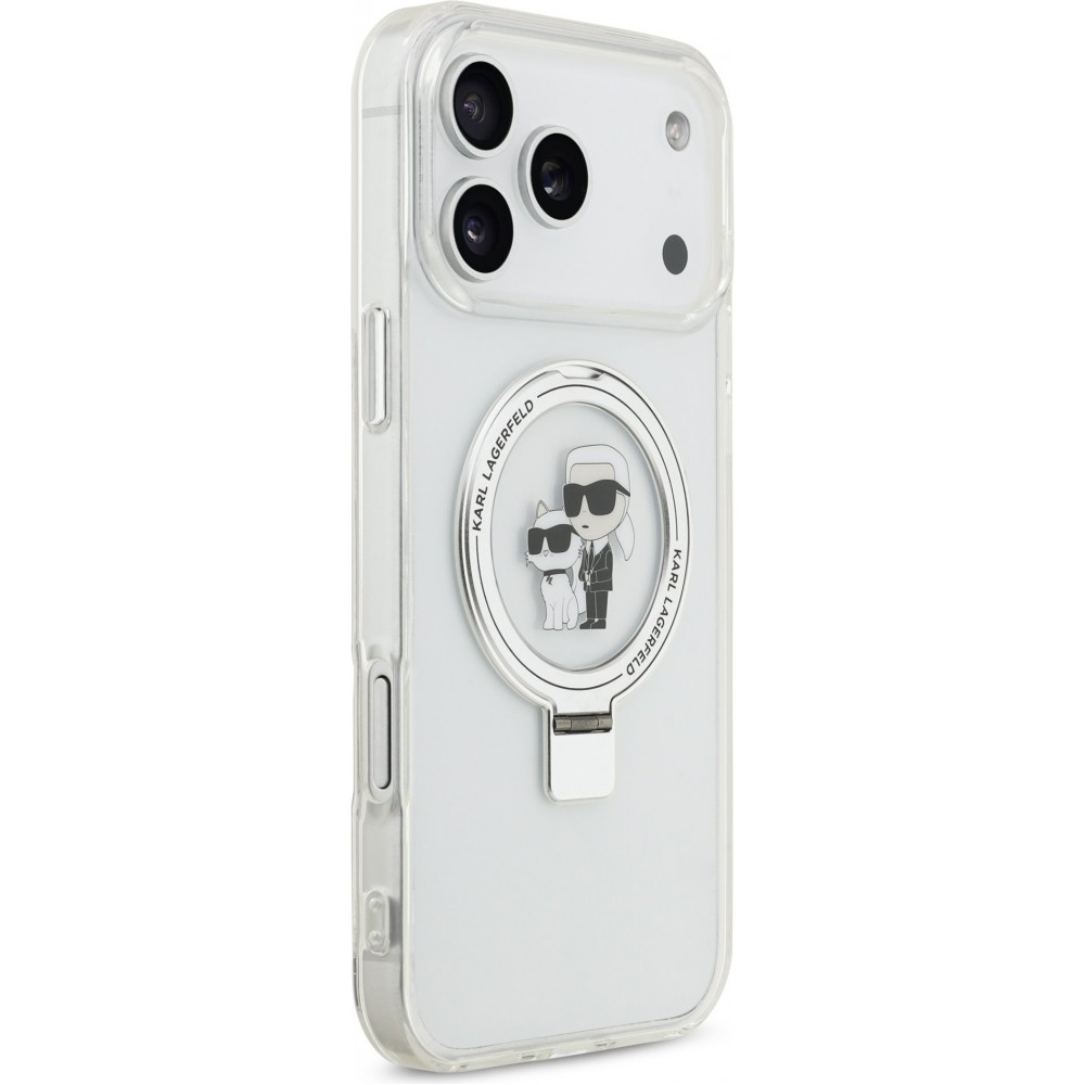 Coque iPhone 17 Pro Max - Karl Lagerfeld et Choupette Ringstand MagSafe avec anneau support - Blanc