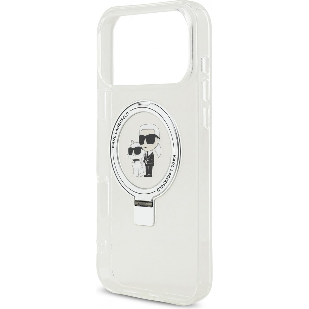 Coque iPhone 17 Pro Max - Karl Lagerfeld et Choupette Ringstand MagSafe avec anneau support - Blanc