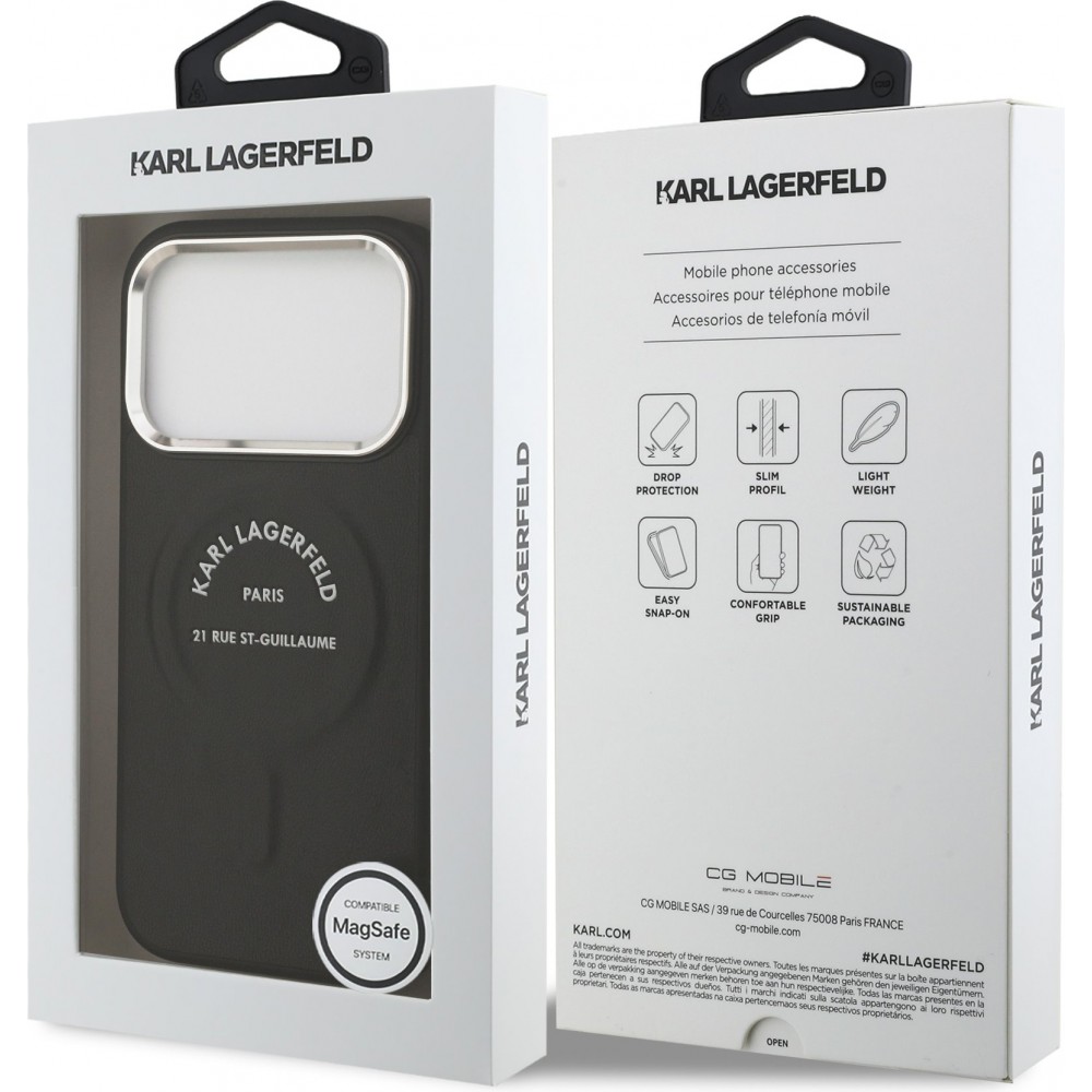 Coque iPhone 17 Pro Max - Karl Lagerfeld PU RSG Logo MagSafe élégante et protectrice - Noir