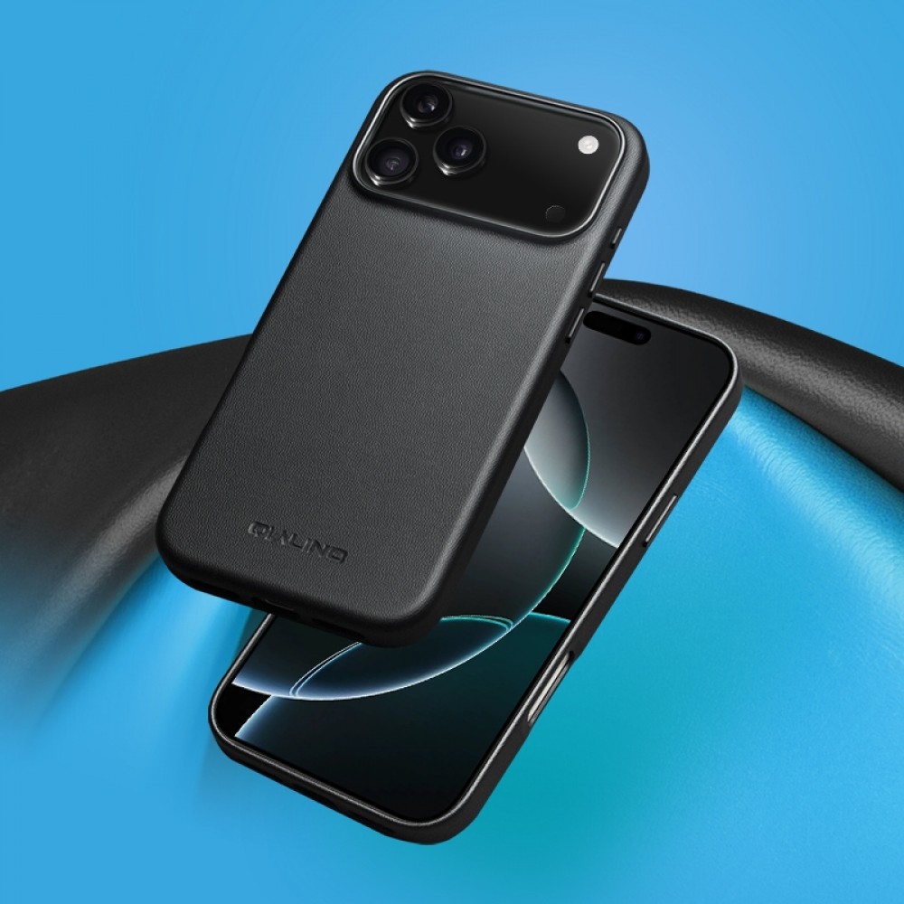 Coque iPhone 17 Pro - Qialino cuir véritable (compatible MagSafe) - Noir