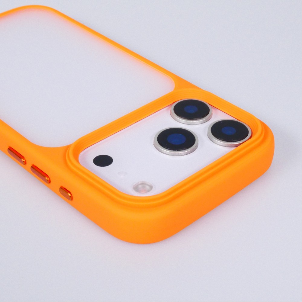 Coque iPhone 17 Pro - SiliconeEdge antichoc avec renfort silicone boutons m&eacute;tal et protection de batterie - Orange