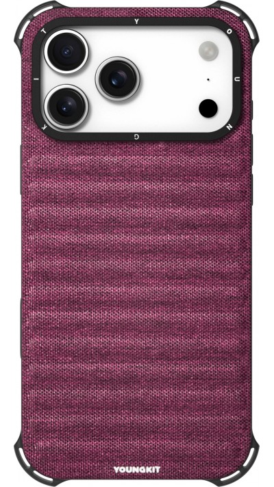 Coque iPhone 17 Pro Max - Youngkit Canvas en tissu et coins renforcés en silicone compatible MagSafe - Bordeaux