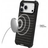 Coque iPhone 17 Pro Max - Youngkit Canvas en tissu et coins renforcés en silicone compatible MagSafe - Bordeaux