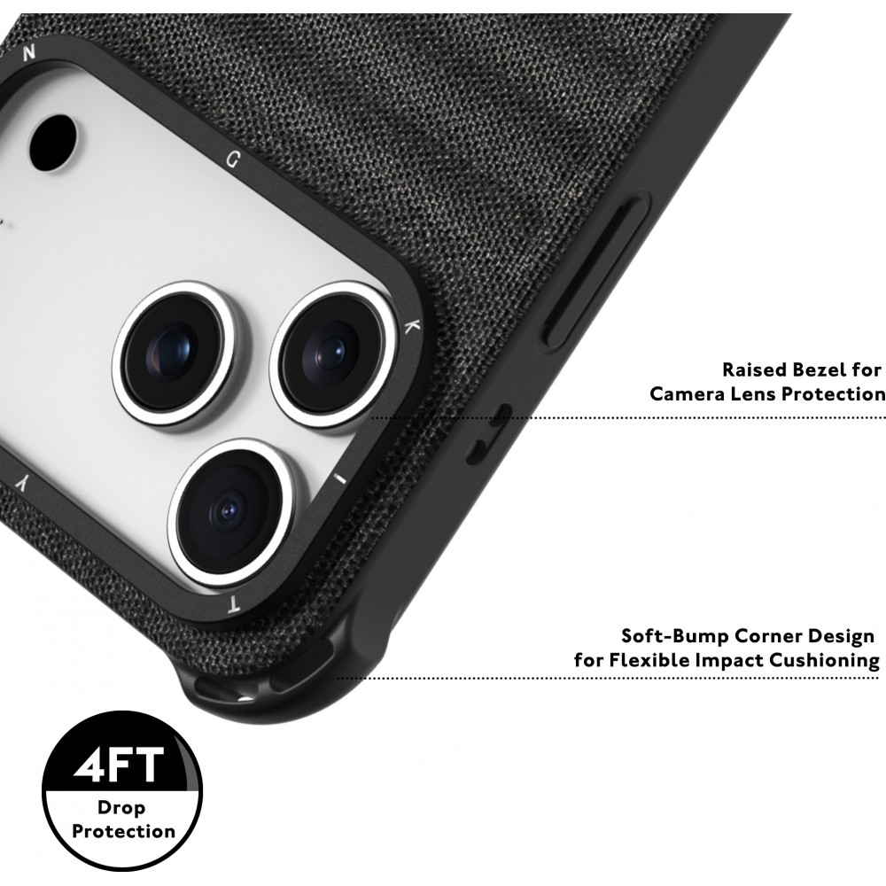 Coque iPhone 17 Pro Max - Youngkit Canvas en tissu et coins renforcés en silicone compatible MagSafe - Gris