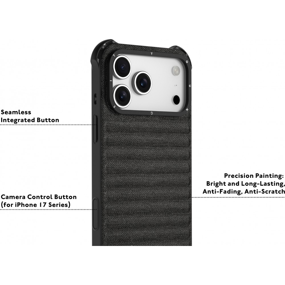Coque iPhone 17 Pro Max - Youngkit Canvas en tissu et coins renforcés en silicone compatible MagSafe - Gris