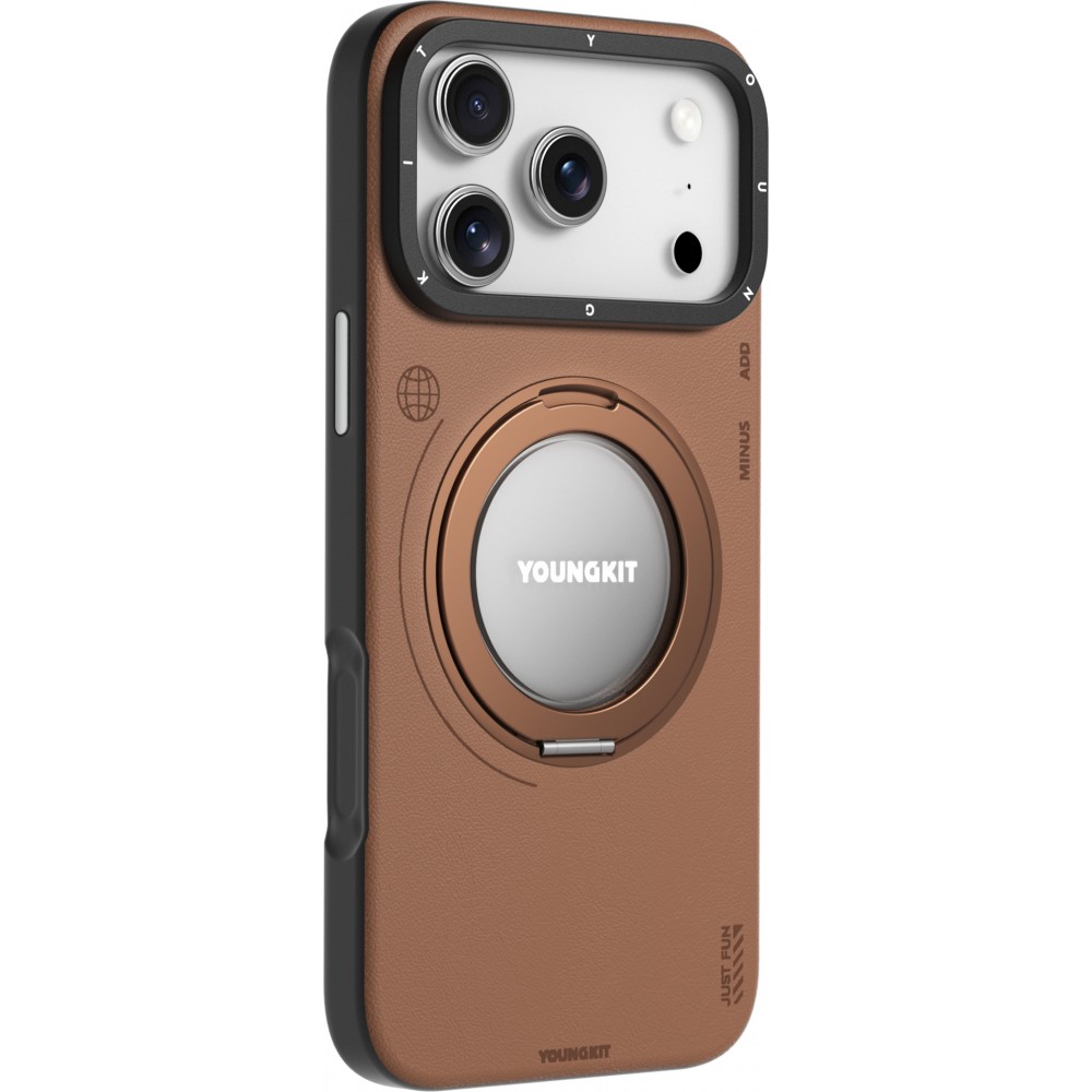 Coque iPhone 17 Pro - Youngkit Technology Leather 360° Rotating stand MagSafe - Brun