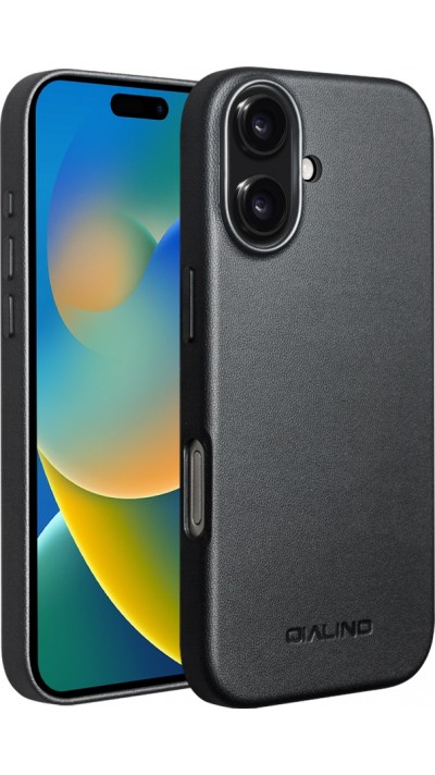 Hülle iPhone 17 - Qialino Echtleder (MagSafe kompatibel) - Schwarz