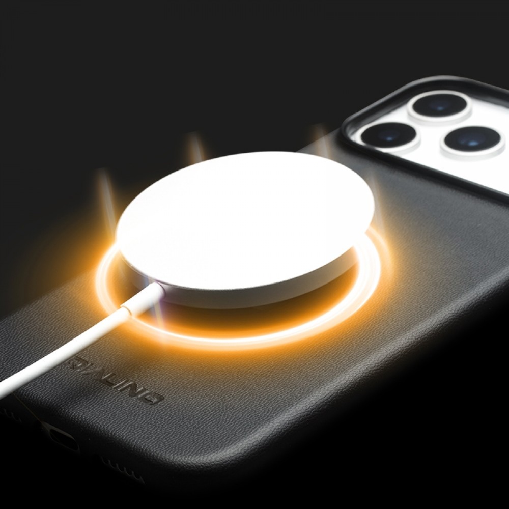 Hülle iPhone 17 - Qialino Echtleder (MagSafe kompatibel) - Schwarz