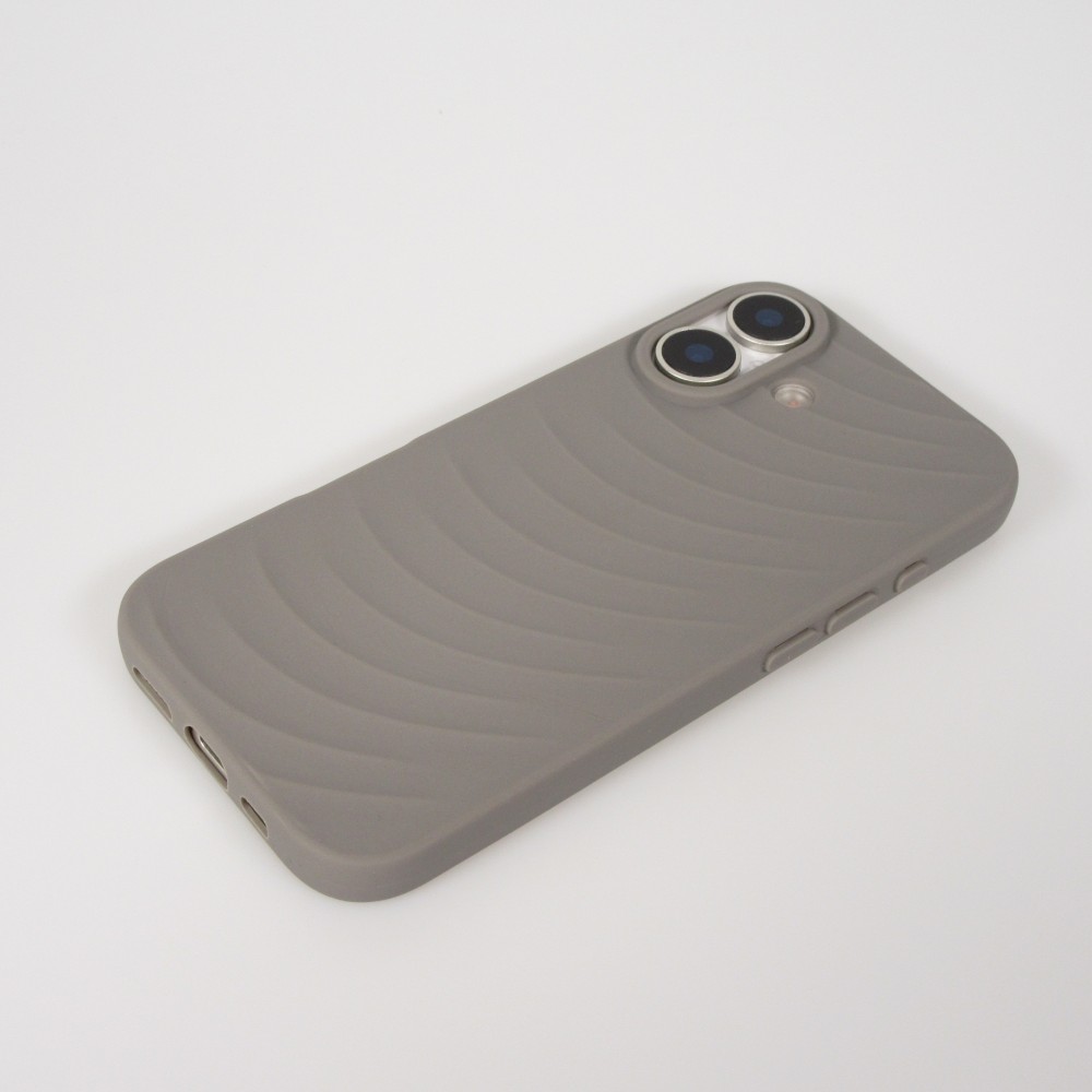 Coque iPhone 17 - Relief ondulé en silicone souple style original et minimaliste - Gris