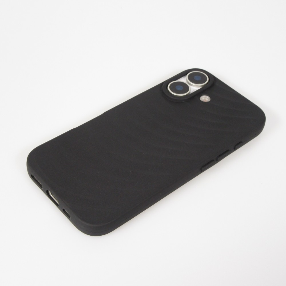 Coque iPhone 17 - Relief ondulé en silicone souple style original et minimaliste - Noir
