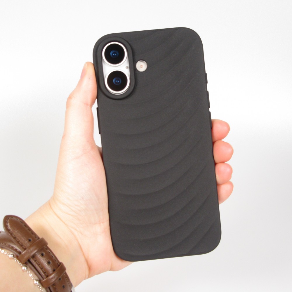 Coque iPhone 17 - Relief ondulé en silicone souple style original et minimaliste - Noir