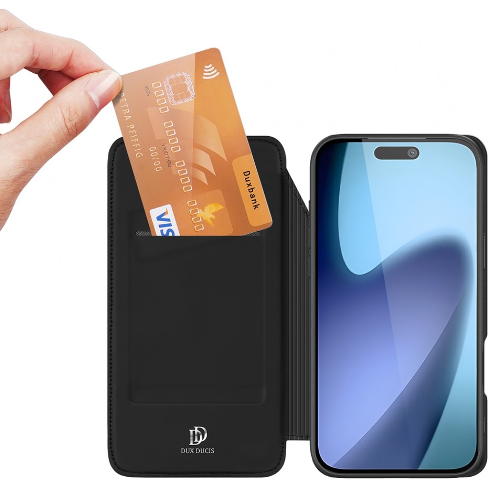 Coque iPhone Air - Dux Ducis Skin Pro avec rabat et emplacement pour cartes en cuir synth&eacute;tique PU et TPU flexible - Noir
