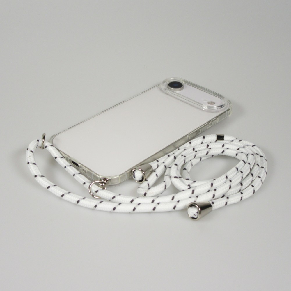 Coque iPhone Air - Gel transparent avec lacet - Blanc tacheté