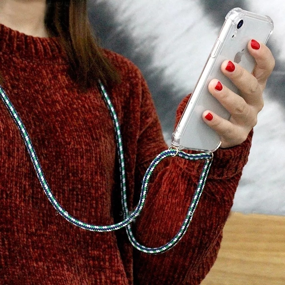 Coque iPhone Air - Gel transparent avec lacet - Blanc tacheté