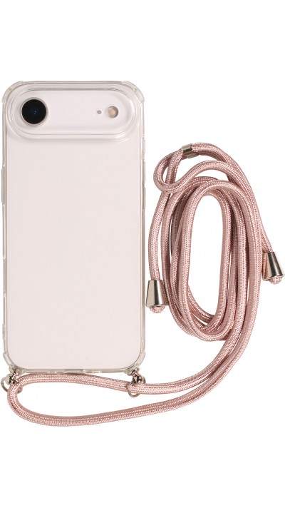 Coque iPhone Air - Gel transparent avec lacet or - Rose
