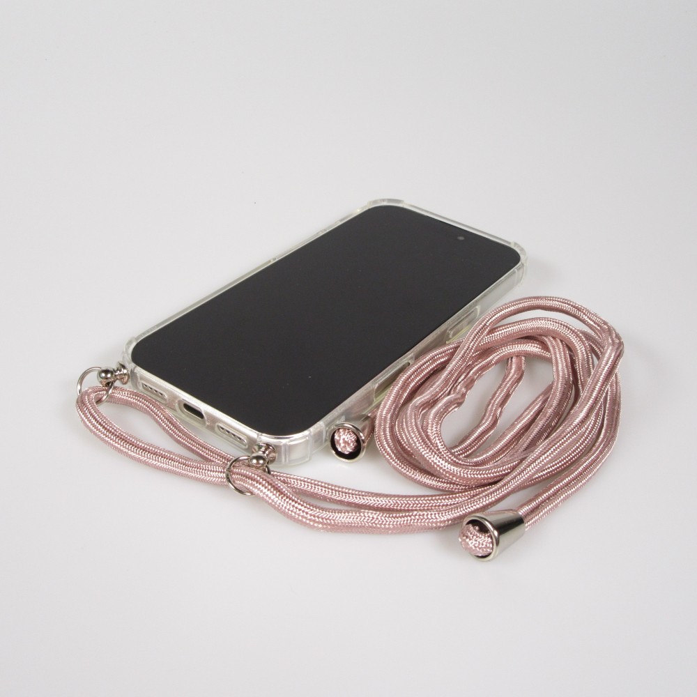 Coque iPhone Air - Gel transparent avec lacet or - Rose