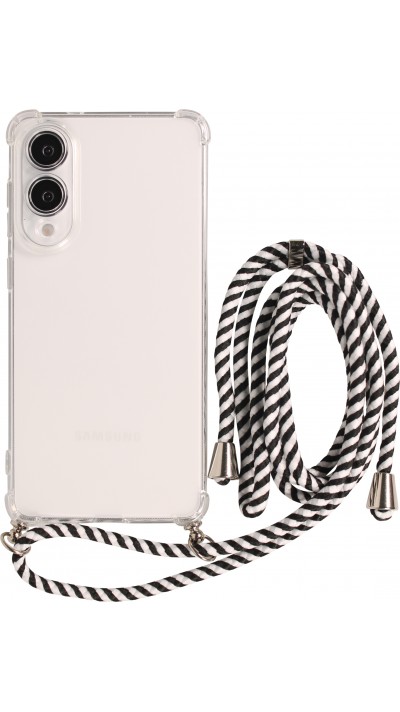 Hülle Samsung Galaxy S25 Edge - Gummi transparent mit Seil - Weiss / Schwarz