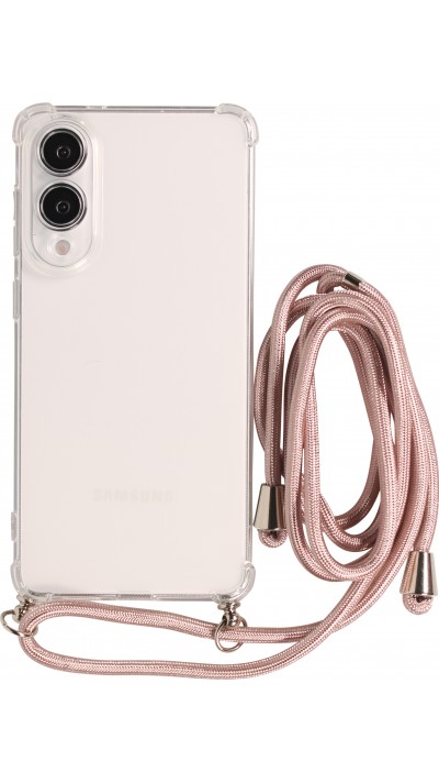 Hülle Samsung Galaxy S25 Edge - Gummi transparent mit Seil Gold - Rosa