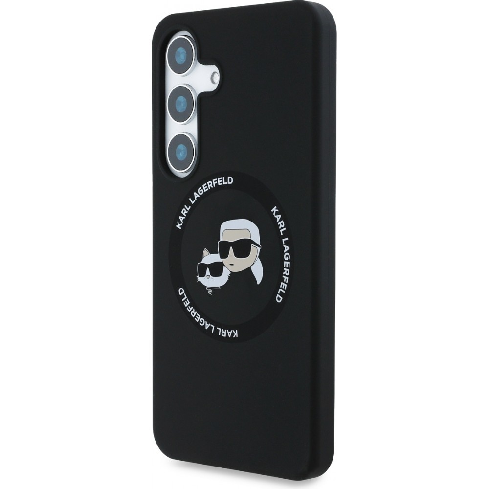 Galaxy S25 Case Hülle - Karl Lagerfeld Silikon-Hülle mit Karl und Choupette Design, MagSafe-kompatibel - Schwarz