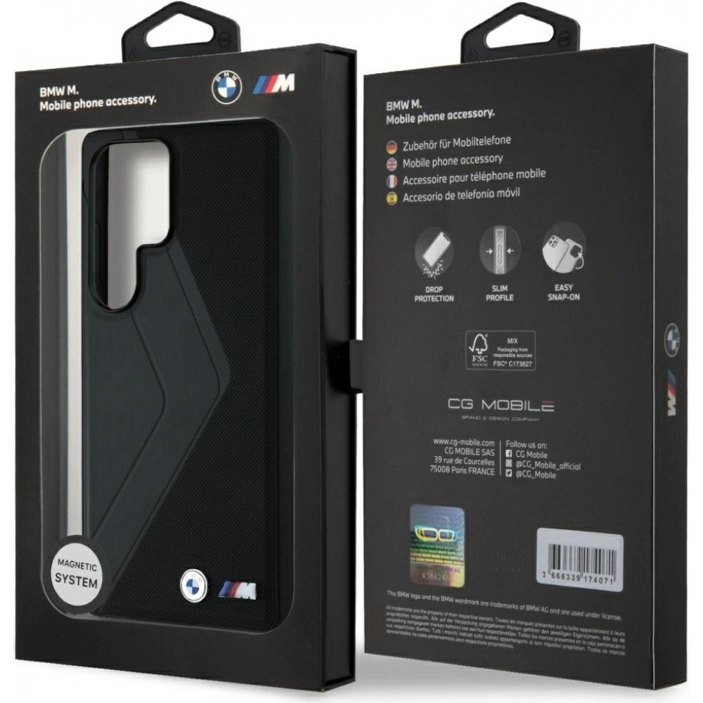 Coque Samsung Galaxy S25 Ultra - BMW Oversized rayures compatible MagSafe en cuir - Noir