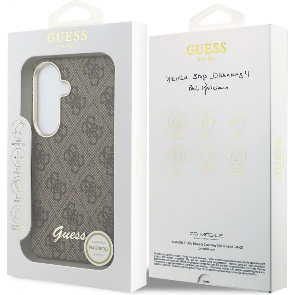 Coque Samsung Galaxy S26 - Guess 4G Script MagSafe Magnetic protection élégante - Brun